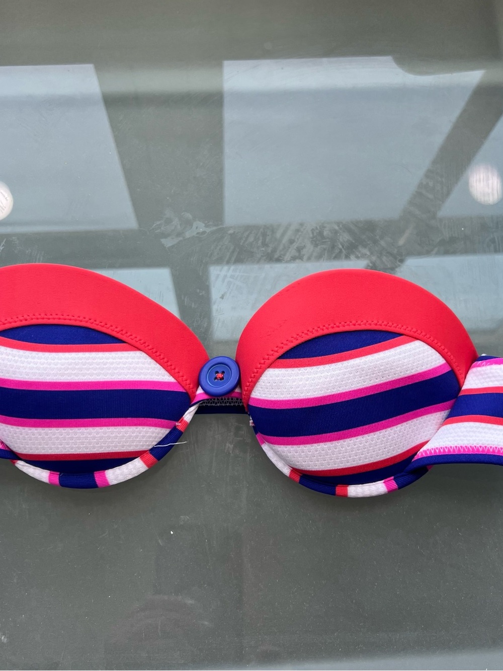 Xhilaration Red Pink & Blue Striped Bandeau Swim Top